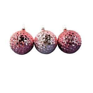 3 Pink Faceted Glass Christmas Ornament Balls 3” holiday tree decoration